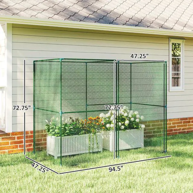 Alt view image 7 of 7 - 8' x 4' x 6' Crop Cage with Zippered Doors Vegetable Garden, Green | Plant Protection Tent, Backyard