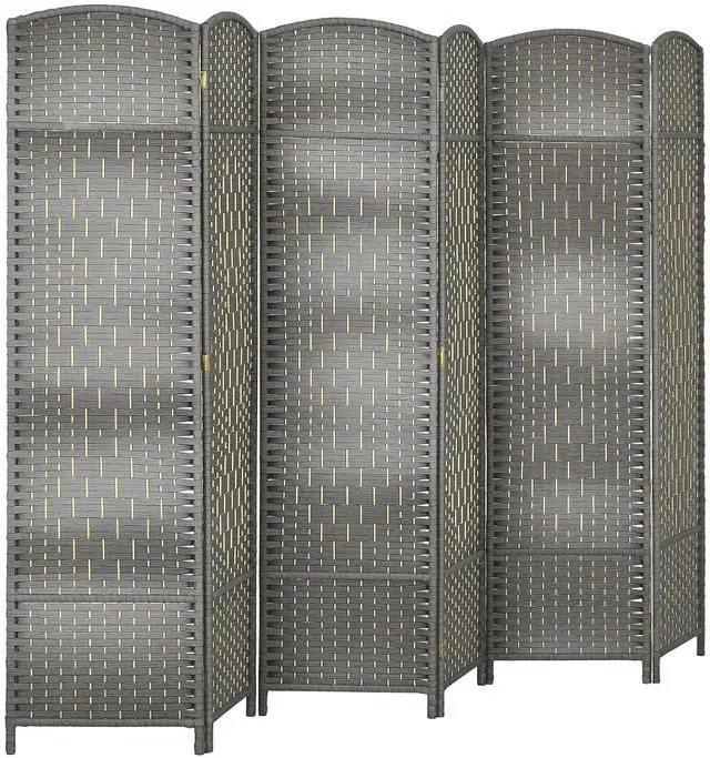 Main image of 6 Panel Room Divider 6 Ft Privacy Screen Hand-Woven Mixed Gray | Folding PP Wall Partition, Pine Wood Frame, Freestanding Room Separator, Bedroom Home Office, No Assembly