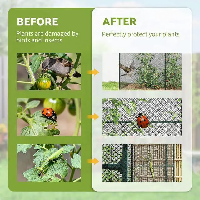 Alt view image 3 of 7 - 6' x 4' x 6' Crop Cage with Zippered Doors Vegetable Garden, Black | Plant Protection Tent, Backyard