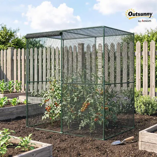 Alt view image 2 of 7 - 6' x 4' x 6' Crop Cage with Zippered Doors Vegetable Garden, Black | Plant Protection Tent, Backyard