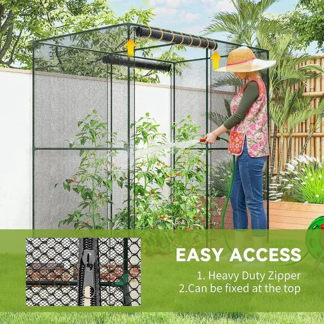Alt view image 5 of 7 - 6' x 4' x 6' Crop Cage with Zippered Doors Vegetable Garden, Black | Plant Protection Tent, Backyard