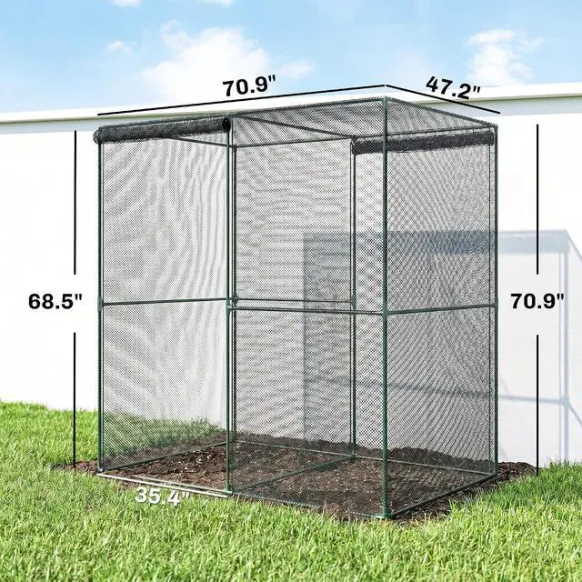 Alt view image 7 of 7 - 6' x 4' x 6' Crop Cage with Zippered Doors Vegetable Garden, Black | Plant Protection Tent, Backyard