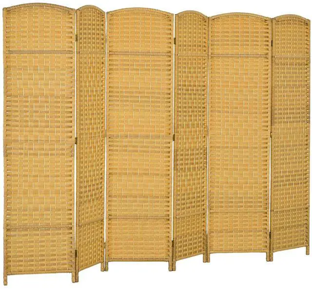 Main image of 6 Panel Room Divider, 6' Tall Folding Privacy Screen, Hand-Woven Freestanding Wall Partition for Home Office, Bedroom, Nature Wood