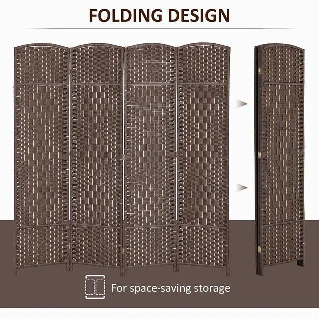 Alt view image 3 of 7 - 4 Panel Room Divider 6 Ft Privacy Screen Hand-Woven Brown | Folding PP Wall Partition, Pine Wood Frame, Freestanding Room Separator, Bedroom Home Office, No Assembly