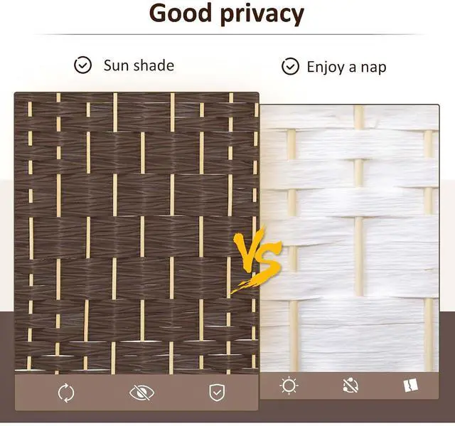Alt view image 4 of 7 - 4 Panel Room Divider 6 Ft Privacy Screen Hand-Woven Brown | Folding PP Wall Partition, Pine Wood Frame, Freestanding Room Separator, Bedroom Home Office, No Assembly
