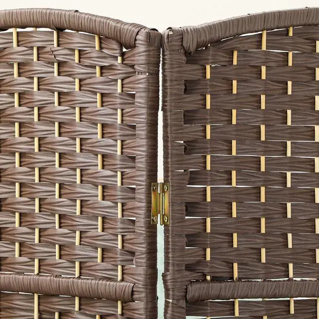 Alt view image 6 of 7 - 4 Panel Room Divider 6 Ft Privacy Screen Hand-Woven Brown | Folding PP Wall Partition, Pine Wood Frame, Freestanding Room Separator, Bedroom Home Office, No Assembly
