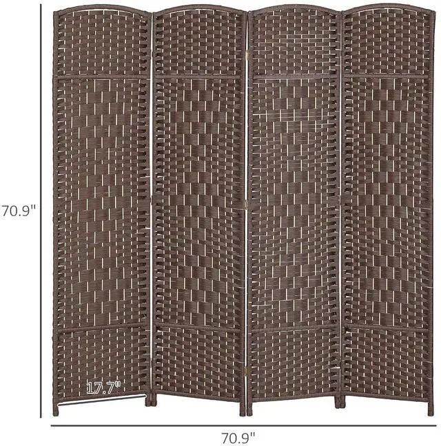 Alt view image 7 of 7 - 4 Panel Room Divider 6 Ft Privacy Screen Hand-Woven Brown | Folding PP Wall Partition, Pine Wood Frame, Freestanding Room Separator, Bedroom Home Office, No Assembly