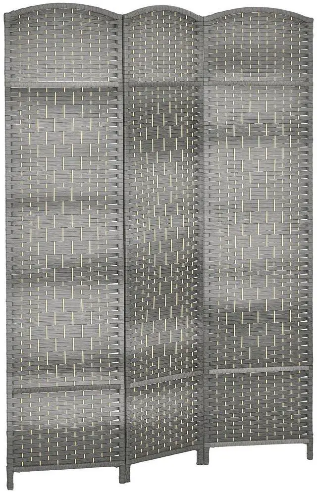 Main image of 3 Panel Room Divider 6 Ft Privacy Screen Hand-Woven Mixed Gray | Folding PP Wall Partition, Pine Wood Frame, Freestanding Room Separator, Bedroom Home Office, No Assembly