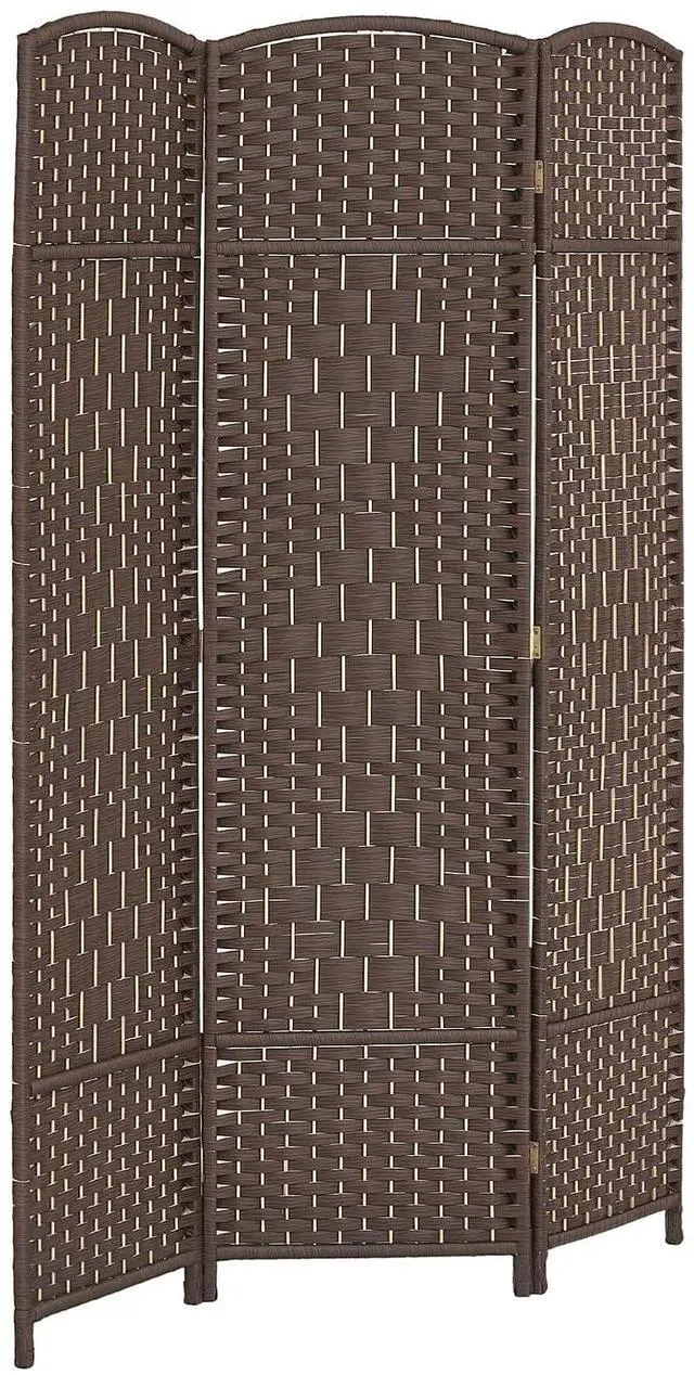 Main image of 3 Panel Room Divider 6 Ft Privacy Screen Hand-Woven Brown | Folding PP Wall Partition, Pine Wood Frame, Freestanding Room Separator, Bedroom Home Office, No Assembly