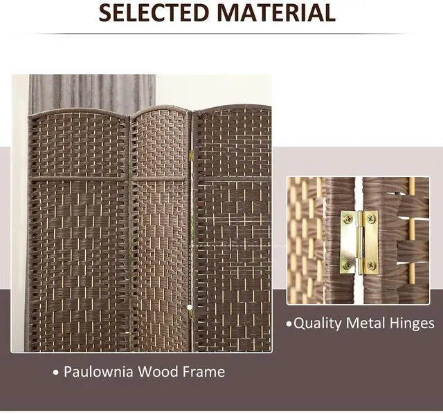 Alt view image 5 of 7 - 3 Panel Room Divider 6 Ft Privacy Screen Hand-Woven Brown | Folding PP Wall Partition, Pine Wood Frame, Freestanding Room Separator, Bedroom Home Office, No Assembly