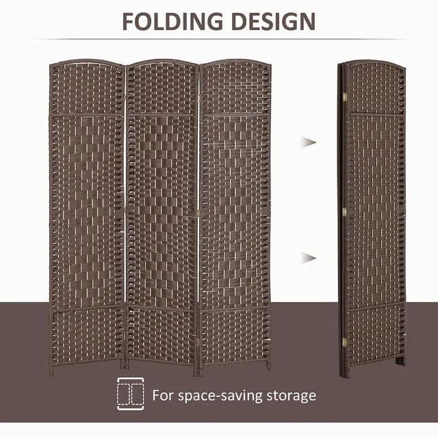 Alt view image 3 of 7 - 3 Panel Room Divider 6 Ft Privacy Screen Hand-Woven Brown | Folding PP Wall Partition, Pine Wood Frame, Freestanding Room Separator, Bedroom Home Office, No Assembly