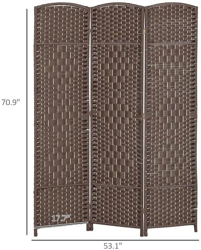 Alt view image 7 of 7 - 3 Panel Room Divider 6 Ft Privacy Screen Hand-Woven Brown | Folding PP Wall Partition, Pine Wood Frame, Freestanding Room Separator, Bedroom Home Office, No Assembly