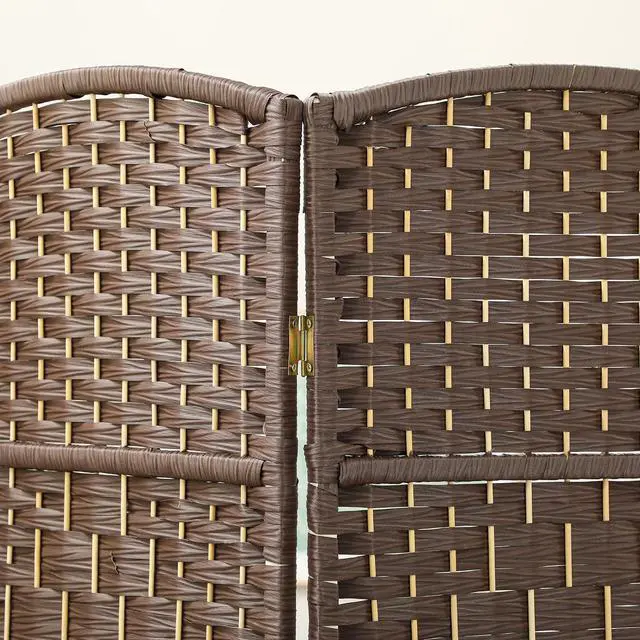 Alt view image 6 of 7 - 3 Panel Room Divider 6 Ft Privacy Screen Hand-Woven Brown | Folding PP Wall Partition, Pine Wood Frame, Freestanding Room Separator, Bedroom Home Office, No Assembly