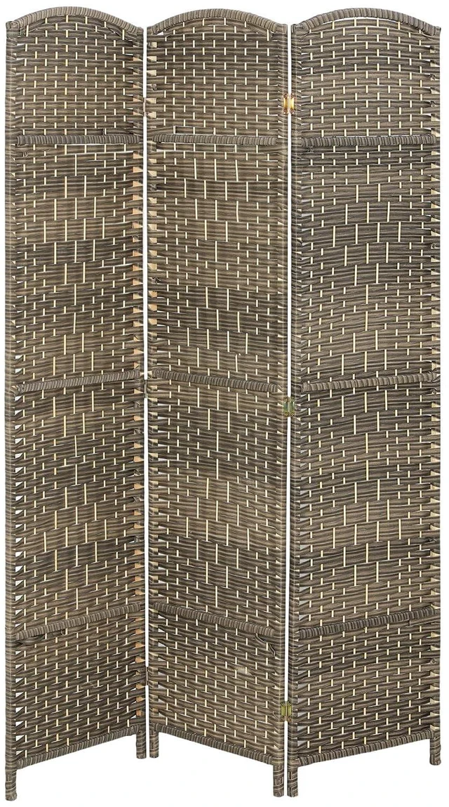 Main image of 3 Panel Room Divider 6 Ft Privacy Screen Hand-Woven Dark Rustic Oak | Folding PP Wall Partition, Pine Wood Frame, Freestanding Room Separator, Bedroom Home Office, No Assembly