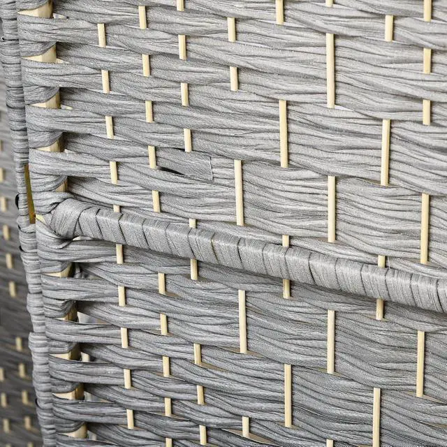Alt view image 6 of 7 - 4 Panel Room Divider 6 Ft Privacy Screen Hand-Woven Mixed Gray | Folding PP Wall Partition, Pine Wood Frame, Freestanding Room Separator, Bedroom Home Office, No Assembly