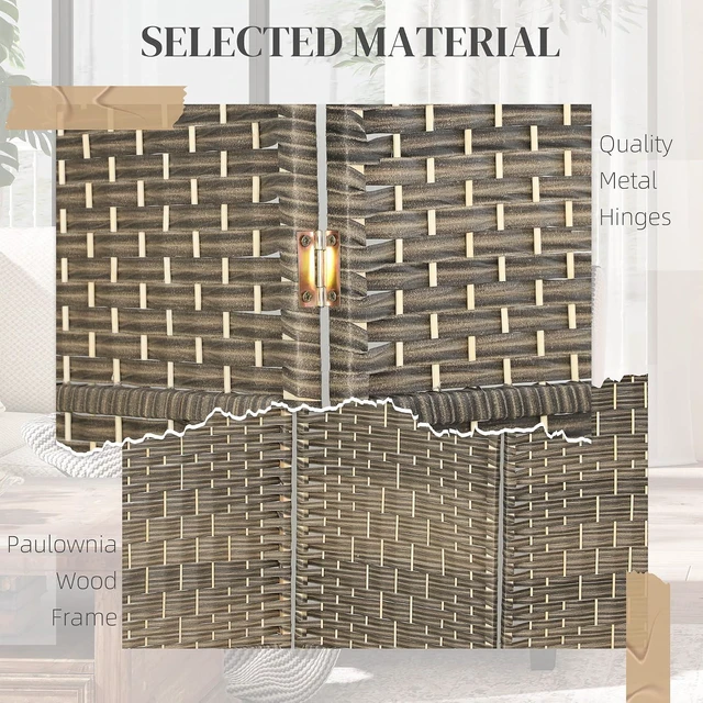 Alt view image 5 of 7 - 3 Panel Room Divider 6 Ft Privacy Screen Hand-Woven Dark Rustic Oak | Folding PP Wall Partition, Pine Wood Frame, Freestanding Room Separator, Bedroom Home Office, No Assembly