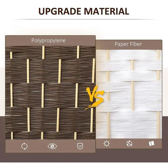 Alt view image 4 of 7 - 6 Panel Room Divider 6 Ft Privacy Screen Hand-Woven Brown | Folding PP Wall Partition, Pine Wood Frame, Freestanding Room Separator, Bedroom Home Office, No Assembly