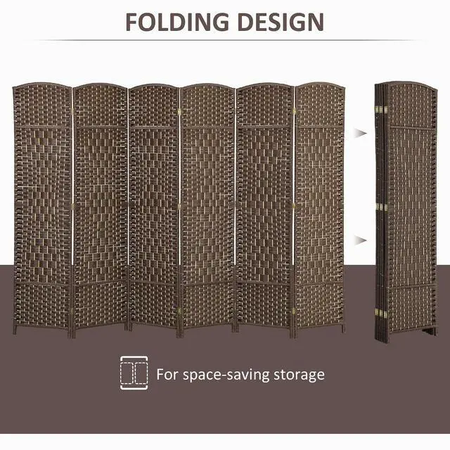 Alt view image 3 of 7 - 6 Panel Room Divider 6 Ft Privacy Screen Hand-Woven Brown | Folding PP Wall Partition, Pine Wood Frame, Freestanding Room Separator, Bedroom Home Office, No Assembly