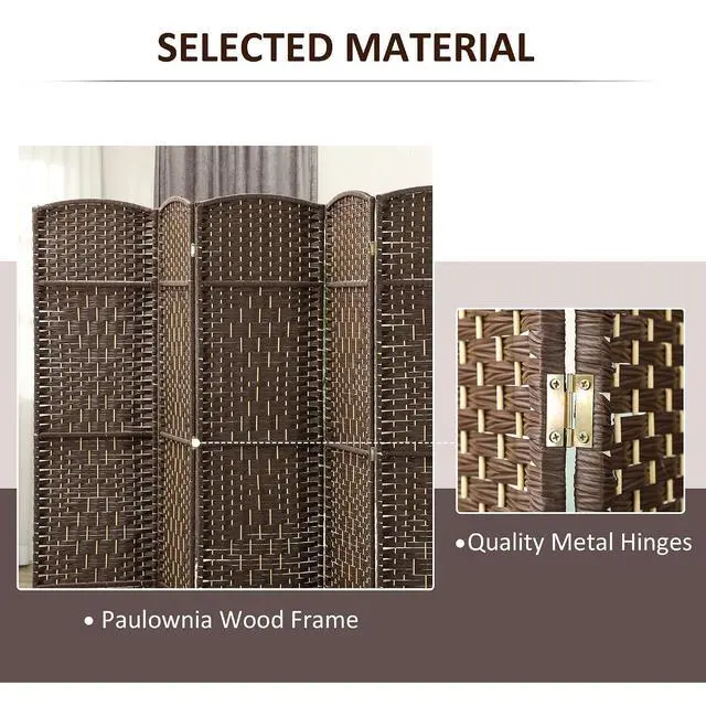 Alt view image 5 of 7 - 6 Panel Room Divider 6 Ft Privacy Screen Hand-Woven Brown | Folding PP Wall Partition, Pine Wood Frame, Freestanding Room Separator, Bedroom Home Office, No Assembly