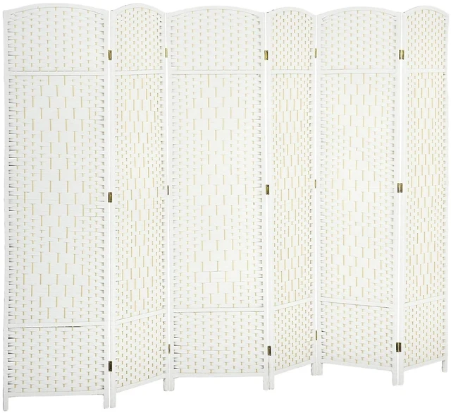 Main image of Room Divider Freestanding 6 Ft 6 Panel Folding Privacy Screen White | Folding PP Wall Partition, Pine Wood Frame, Freestanding Room Separator, Bedroom Home Office, No Assembly