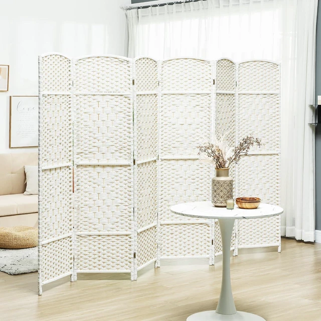 Alt view image 2 of 7 - Room Divider Freestanding 6 Ft 6 Panel Folding Privacy Screen White | Folding PP Wall Partition, Pine Wood Frame, Freestanding Room Separator, Bedroom Home Office, No Assembly