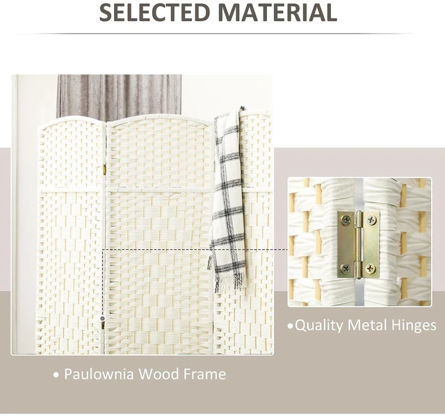 Alt view image 5 of 7 - Room Divider Freestanding 6 Ft 6 Panel Folding Privacy Screen White | Folding PP Wall Partition, Pine Wood Frame, Freestanding Room Separator, Bedroom Home Office, No Assembly
