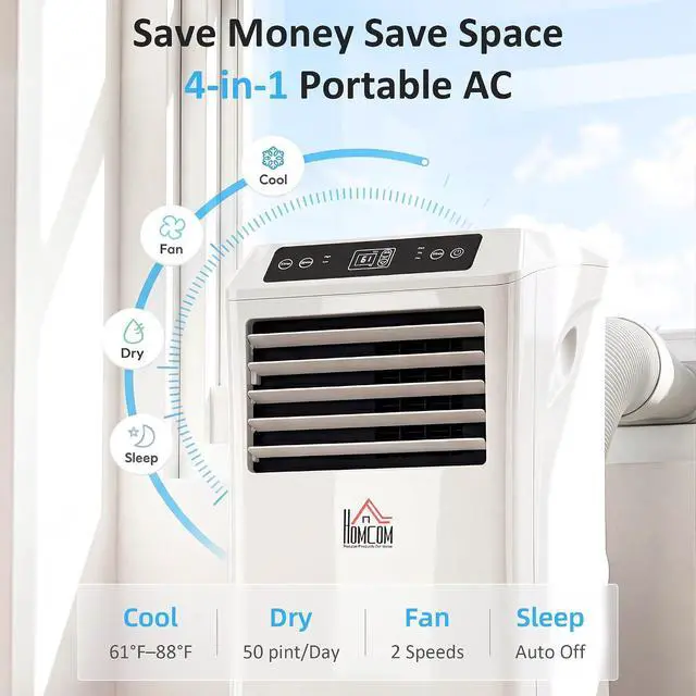 Alt view image 4 of 7 - 10000 BTU Portable Air Conditioner 4-in-1 for 441 Sq. Ft. White | 4-in-1 AC Unit, Cooling Fan, Dehumidifier, Sleep Mode, Remote Control, 24H Timer, Window Installation Kit