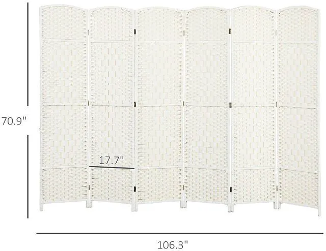 Alt view image 7 of 7 - Room Divider Freestanding 6 Ft 6 Panel Folding Privacy Screen White | Folding PP Wall Partition, Pine Wood Frame, Freestanding Room Separator, Bedroom Home Office, No Assembly