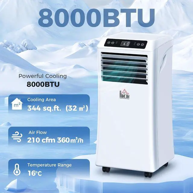 Alt view image 2 of 7 - 8000 BTU Portable Air Conditioner for Rooms Up to 344 Sq. Ft. White | 4-in-1 AC Unit, Cooling Fan, Dehumidifier, Sleep Mode, Remote Control, 24H Timer, Window Installation Kit