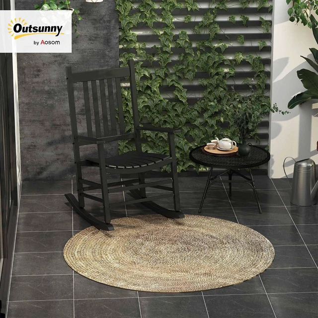 Alt view image 2 of 7 - Outdoor Rocking Chair High Density Wooden Rockers Black | Patio Rocking Chair, Smooth Curves, for Lawn Garden Porch, Supports Up to 350lbs