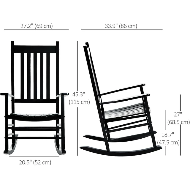 Alt view image 3 of 7 - Outdoor Rocking Chair High Density Wooden Rockers Black | Patio Rocking Chair, Smooth Curves, for Lawn Garden Porch, Supports Up to 350lbs