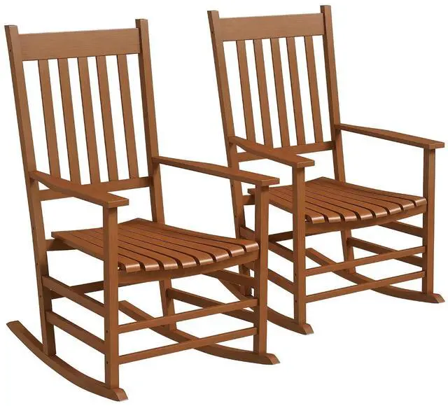 Main image of Outdoor Rocking Chair Set of 2 High Density Wooden Rocker Teak | Patio Rocking Chair, Smooth Curves, for Lawn Garden Porch, Supports Up to 350lbs