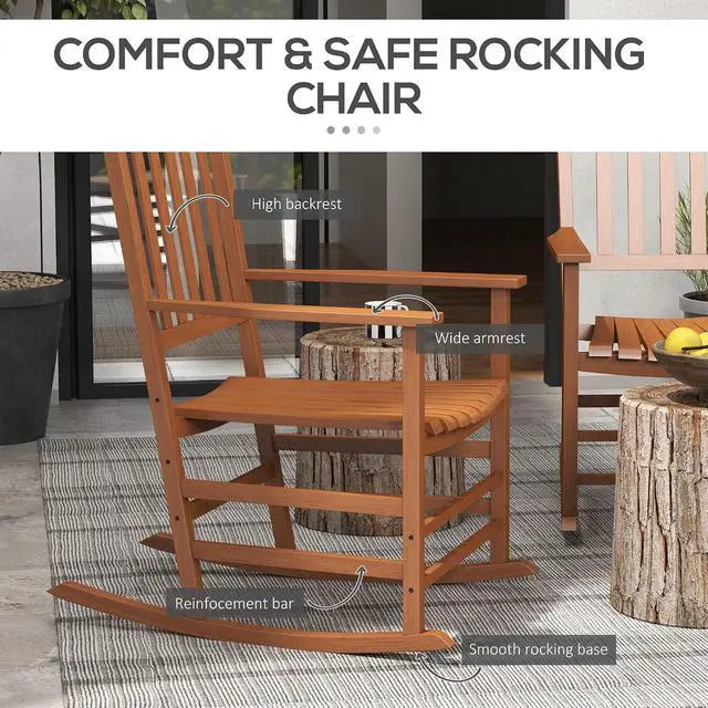 Alt view image 5 of 7 - Outdoor Rocking Chair Set of 2 High Density Wooden Rocker Teak | Patio Rocking Chair, Smooth Curves, for Lawn Garden Porch, Supports Up to 350lbs