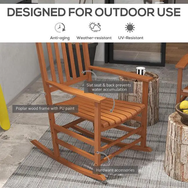 Alt view image 4 of 7 - Outdoor Rocking Chair Set of 2 High Density Wooden Rocker Teak | Patio Rocking Chair, Smooth Curves, for Lawn Garden Porch, Supports Up to 350lbs