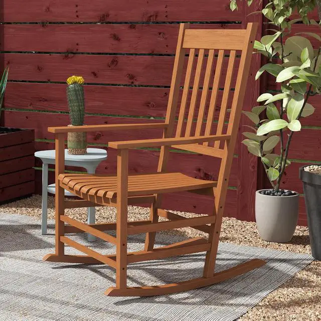 Alt view image 7 of 7 - Outdoor Rocking Chair Set of 2 High Density Wooden Rocker Teak | Patio Rocking Chair, Smooth Curves, for Lawn Garden Porch, Supports Up to 350lbs