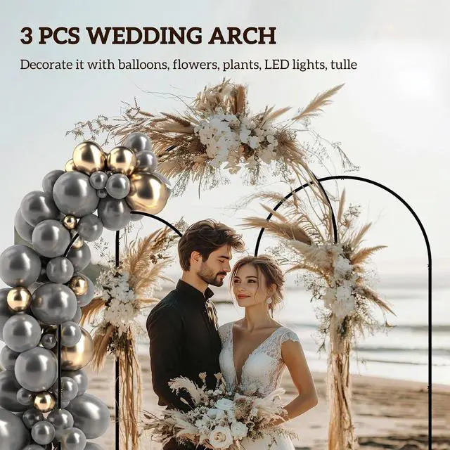 Alt view image 3 of 7 - Set of 3 Metal Arch Backdrop Stand, 7/6.5/6 ft Wedding Arch, Black | Wedding Arch Frame, Balloon Backdrop Stand Set, Birthday Party, Bridal Shower, Graduation, Ceremony, Banquet Decorations