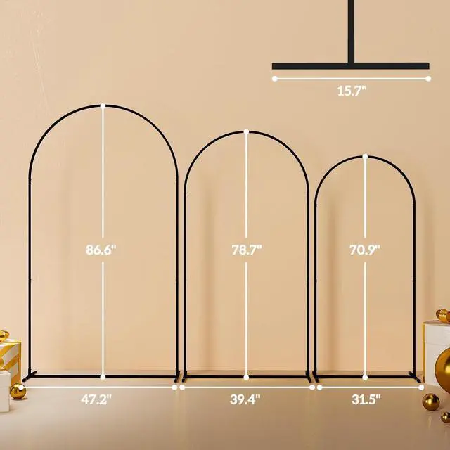 Alt view image 7 of 7 - Set of 3 Metal Arch Backdrop Stand, 7/6.5/6 ft Wedding Arch, Black | Wedding Arch Frame, Balloon Backdrop Stand Set, Birthday Party, Bridal Shower, Graduation, Ceremony, Banquet Decorations