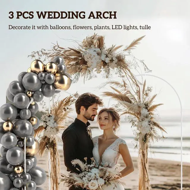 Alt view image 3 of 7 - Set of 3 Metal Arch Backdrop Stand, 7/6.5/6 ft Wedding Arch, White | Wedding Arch Frame, Balloon Backdrop Stand Set, Birthday Party, Bridal Shower, Graduation, Ceremony, Banquet Decorations