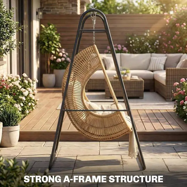 Alt view image 3 of 7 - Hammock Chair Stand Only Heavy Duty A-Frame for Hammock Black | Hanging Chair Stand, Solid Steel Construction, Max Load 330 LBS, Air Porch Swing, Indoor Outdoor