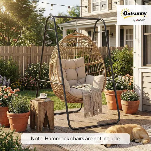 Alt view image 2 of 7 - Hammock Chair Stand Only Heavy Duty A-Frame for Hammock Black | Hanging Chair Stand, Solid Steel Construction, Max Load 330 LBS, Air Porch Swing, Indoor Outdoor