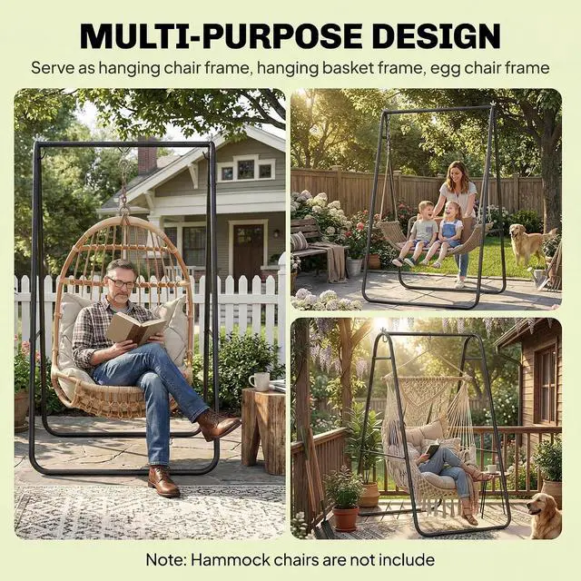 Alt view image 4 of 7 - Hammock Chair Stand Only Heavy Duty A-Frame for Hammock Black | Hanging Chair Stand, Solid Steel Construction, Max Load 330 LBS, Air Porch Swing, Indoor Outdoor