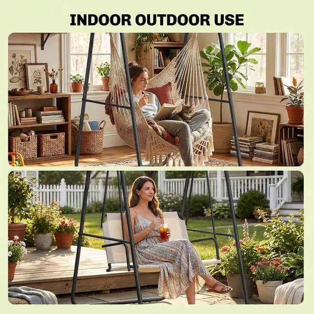 Alt view image 5 of 7 - Hammock Chair Stand Only Heavy Duty A-Frame for Hammock Black | Hanging Chair Stand, Solid Steel Construction, Max Load 330 LBS, Air Porch Swing, Indoor Outdoor