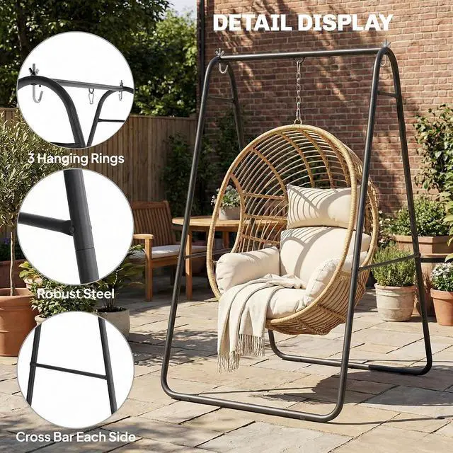 Alt view image 6 of 7 - Hammock Chair Stand Only Heavy Duty A-Frame for Hammock Black | Hanging Chair Stand, Solid Steel Construction, Max Load 330 LBS, Air Porch Swing, Indoor Outdoor