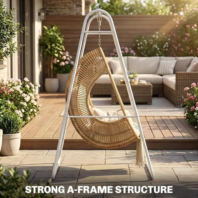Alt view image 3 of 7 - Hammock Chair Stand Only Heavy Duty A-Frame for Hammock White | Hanging Chair Stand, Solid Steel Construction, Max Load 330 LBS, Air Porch Swing, Indoor Outdoor