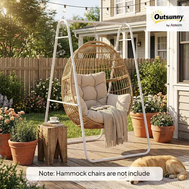 Alt view image 2 of 7 - Hammock Chair Stand Only Heavy Duty A-Frame for Hammock White | Hanging Chair Stand, Solid Steel Construction, Max Load 330 LBS, Air Porch Swing, Indoor Outdoor