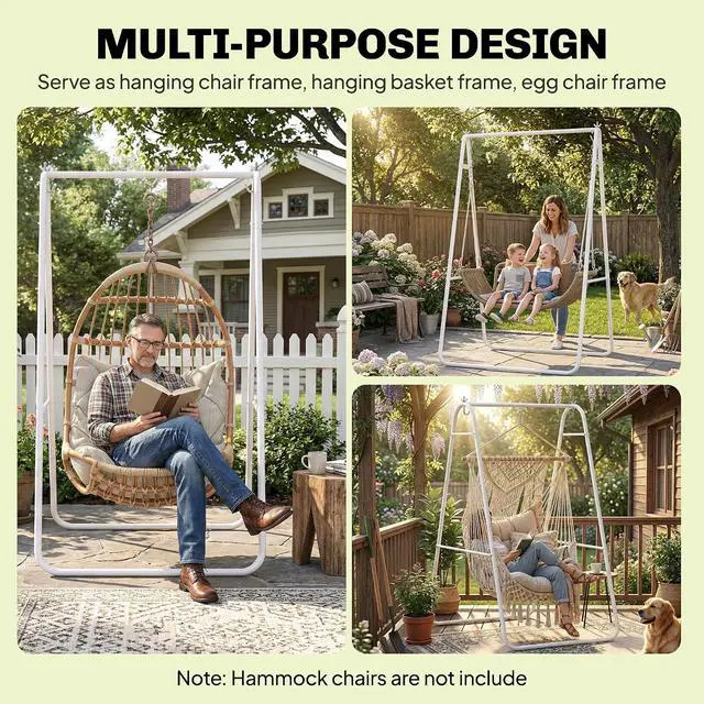Alt view image 4 of 7 - Hammock Chair Stand Only Heavy Duty A-Frame for Hammock White | Hanging Chair Stand, Solid Steel Construction, Max Load 330 LBS, Air Porch Swing, Indoor Outdoor