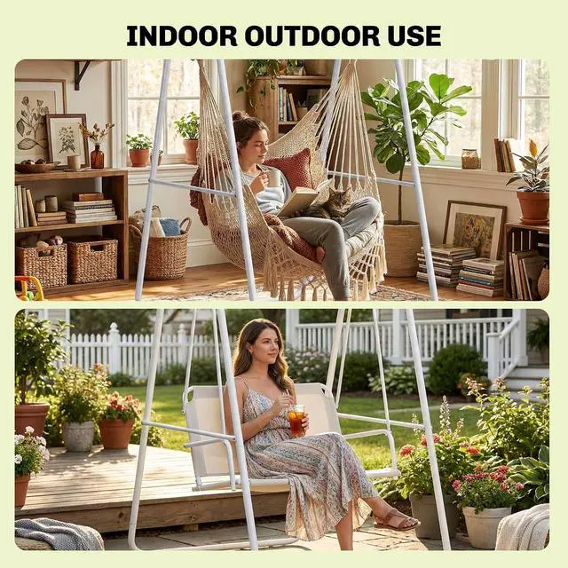 Alt view image 5 of 7 - Hammock Chair Stand Only Heavy Duty A-Frame for Hammock White | Hanging Chair Stand, Solid Steel Construction, Max Load 330 LBS, Air Porch Swing, Indoor Outdoor