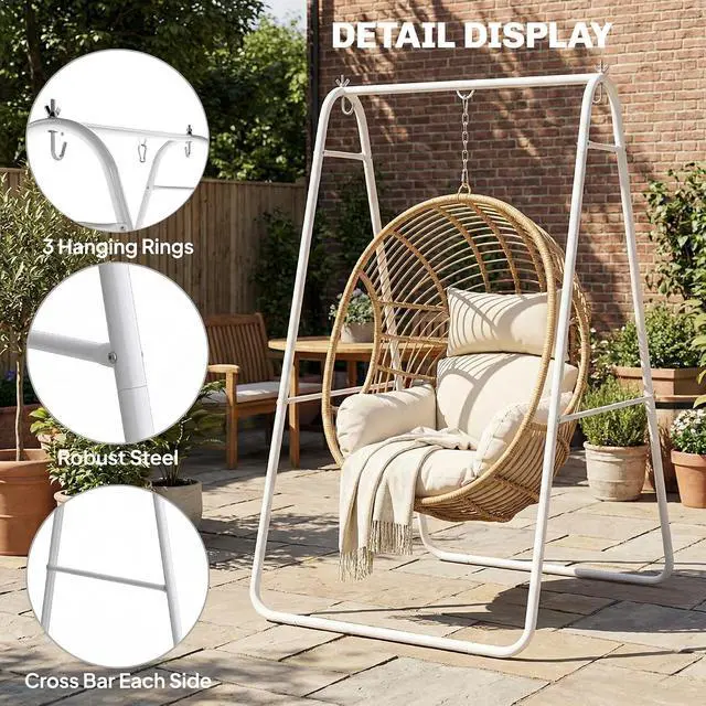 Alt view image 6 of 7 - Hammock Chair Stand Only Heavy Duty A-Frame for Hammock White | Hanging Chair Stand, Solid Steel Construction, Max Load 330 LBS, Air Porch Swing, Indoor Outdoor