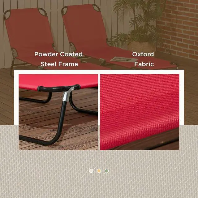Alt view image 6 of 7 - 2 Pieces Folding Chaise Lounge Chair with 5-Level Back, Red | Pool Sun Tanning Chairs, Breathable Mesh Seat, Headrest, for Pool, Beach, Yard, Patio, Outside