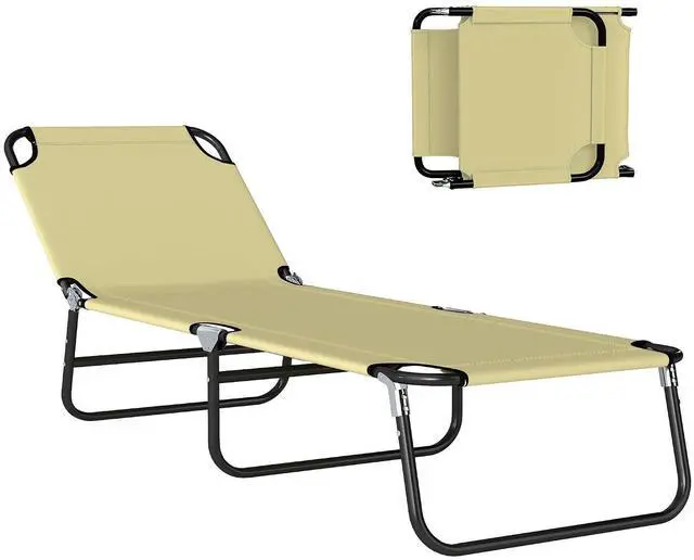 Main image of Folding Chaise Lounge Chair with 5-Level Back, Beige | Pool Sun Tanning Chairs, Breathable Mesh Seat, Headrest, for Pool, Beach, Yard, Patio, Outside